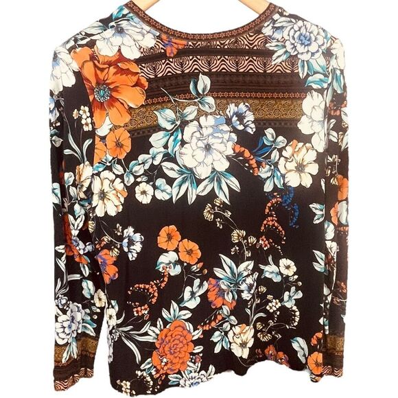 JOHNNY WAS Golden Spring Favorite Long Slv V-neck Swing Tee Bamboo Top - Picture 9 of 11